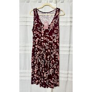 Jouica Floral Sleeveless Cottagecore Empire Waist Dress Burgundy Red XL‎ NWT